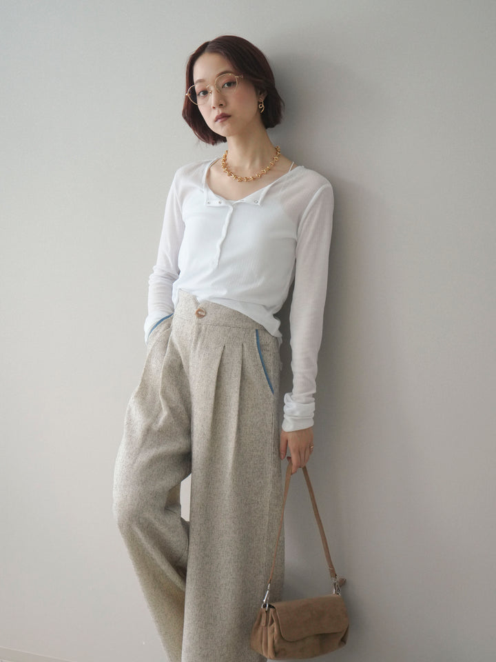 [予約]シアーリブヘンリーネックロンT/white