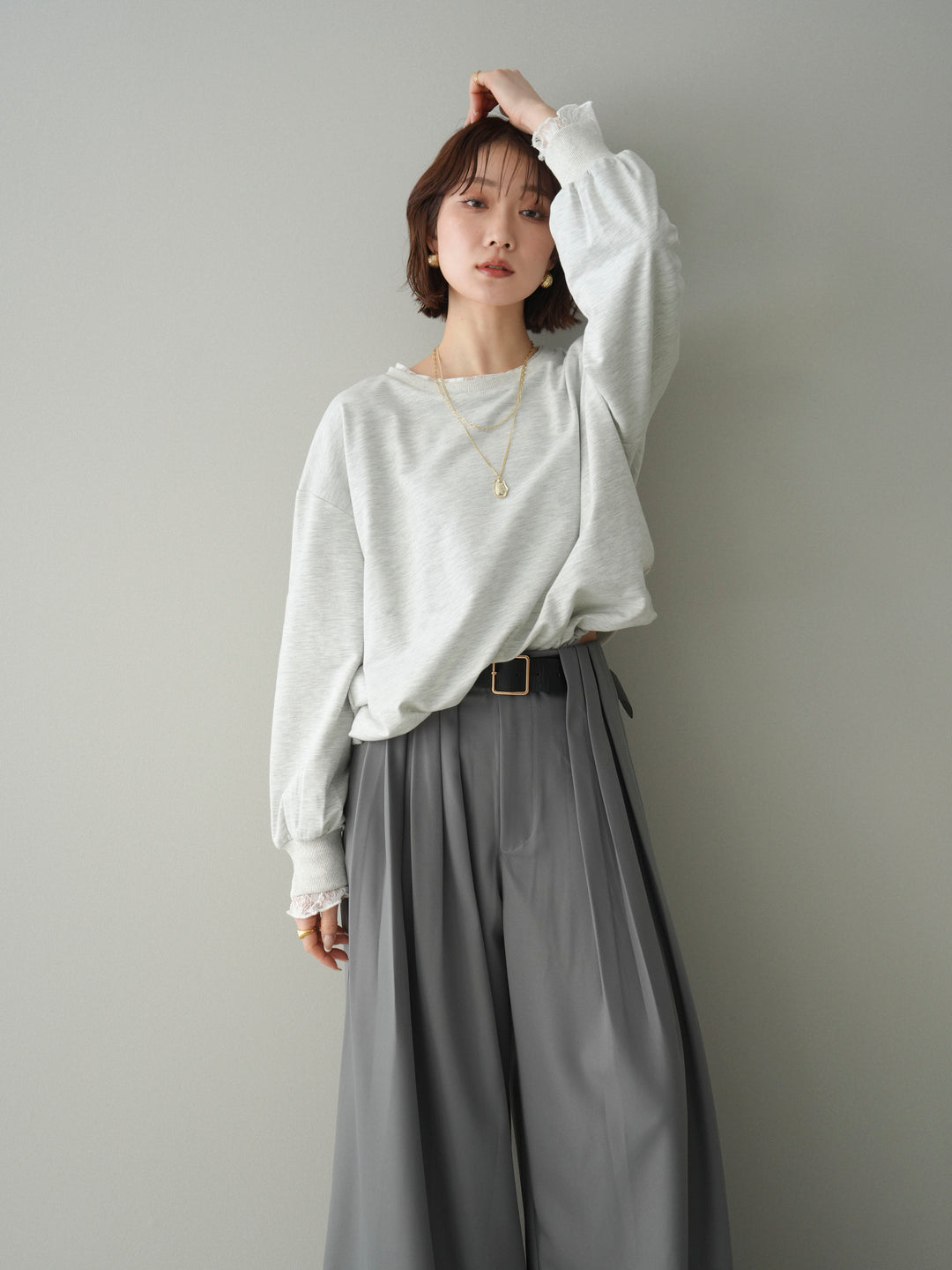 [予約]袖レースカットバルーンプルオーバー/oatmeal