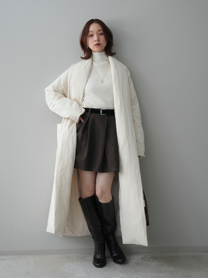 [SET]ロングダウンコート+ベルト付きタックミニスカート(2set)