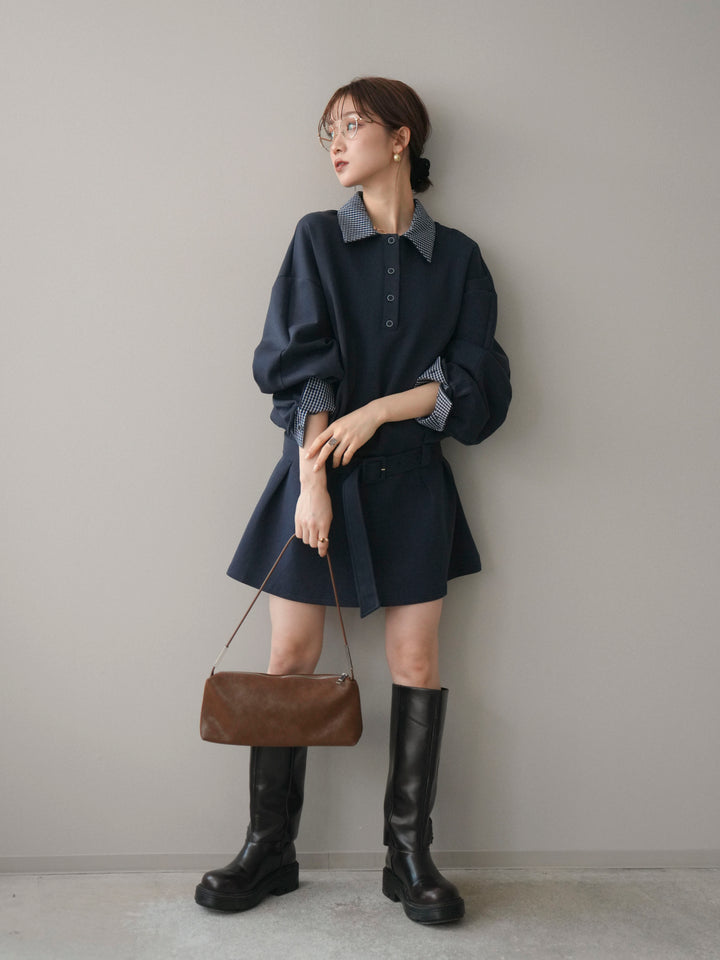 [予約]チェック襟xスエットミニワンピース/blue