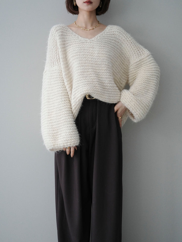 [SET]ワッフル編みシャギーニットプルオーバー+選べるアクセセット(2set)