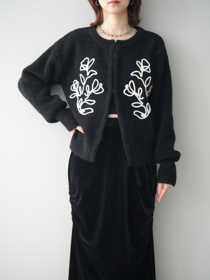 [SET]テープ刺繍ホック開きブークレニットカーディガン+選べるアクセセット(2set)