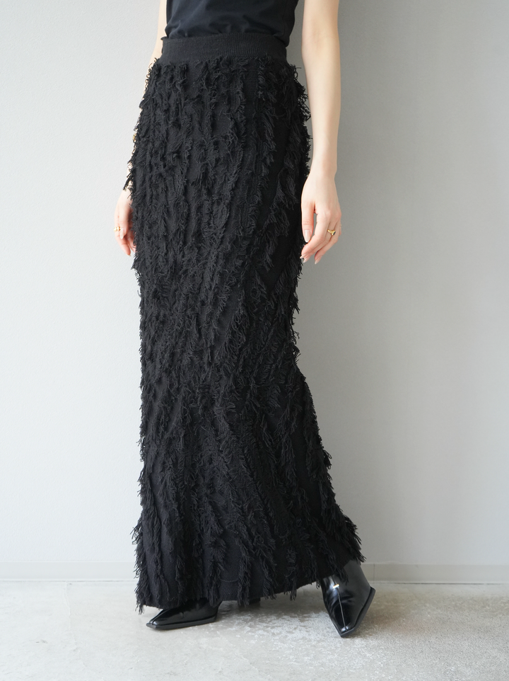 [予約]ミックスフリンジニットスカート/ブラック