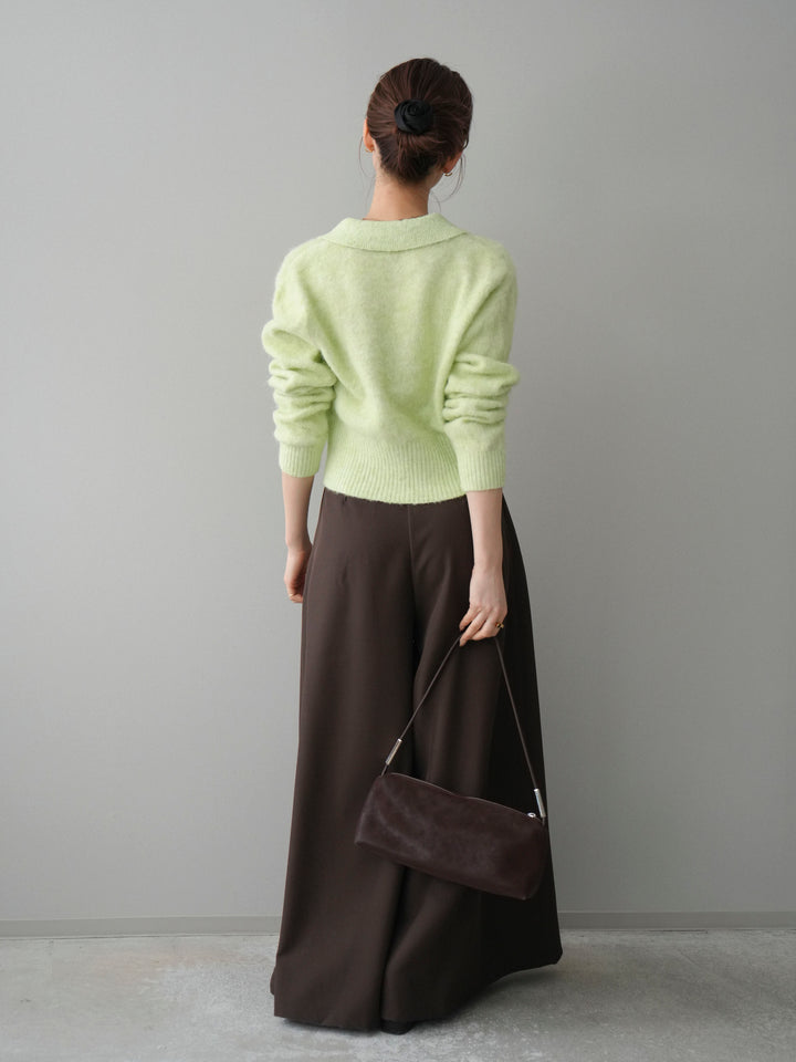 [SET]モヘア衿付きボタンプルオーバー+テープベルトタックバギーパンツ(2set)