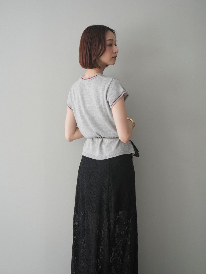 [予約]配色ハーフスリーブニットトップス/gray