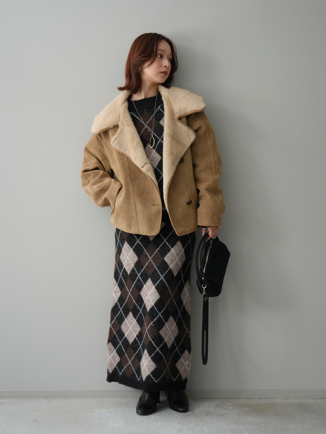 [SET]アーガイルニットプルオーバー&ロングスカートSET UP(2set)