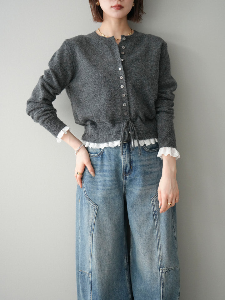 [SET]スカラップレース切り替ニットカーディガン+選べるアクセセット(2set)