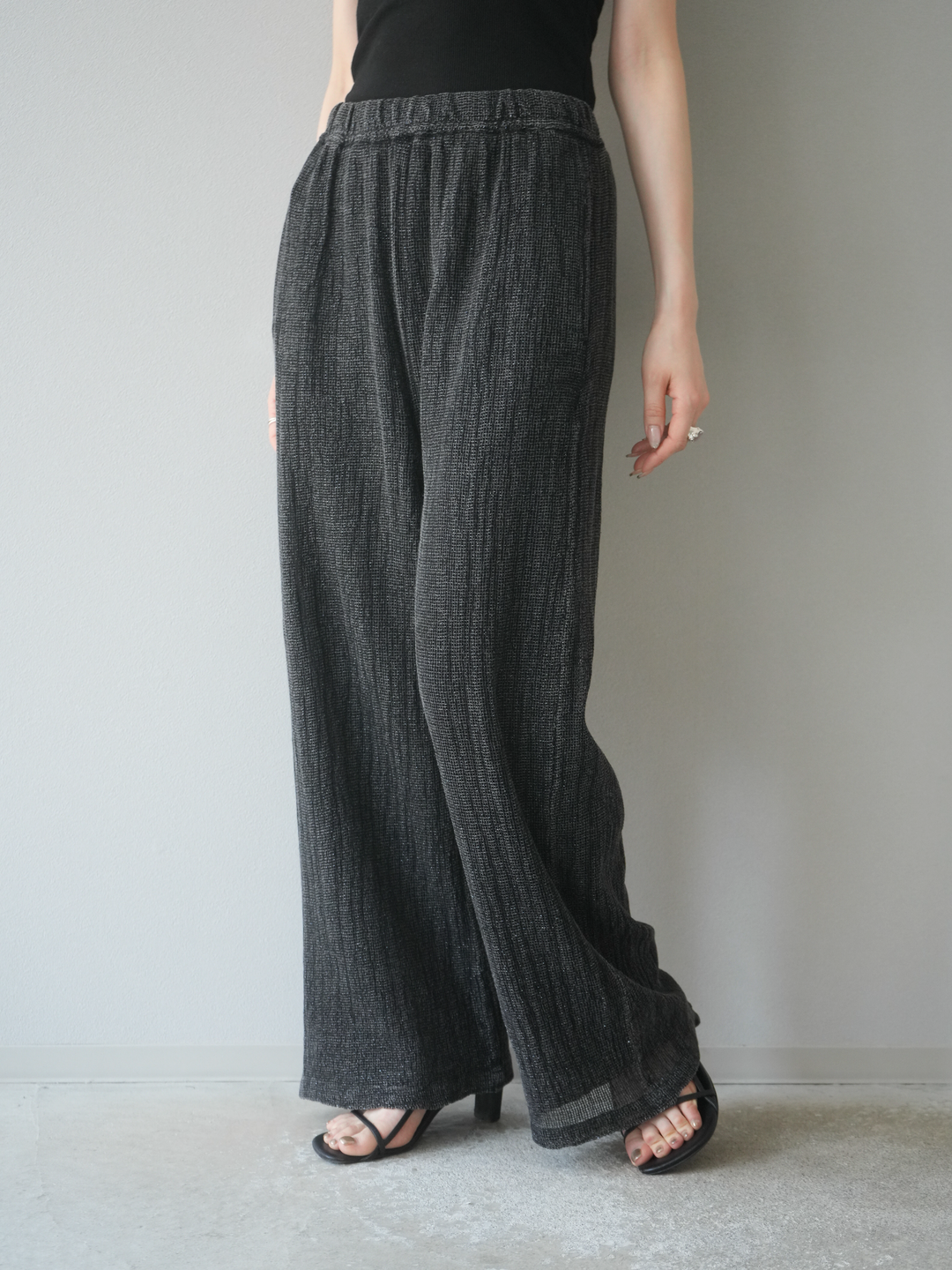 [予約]コットンラメメッシュイージーパンツ/グレー