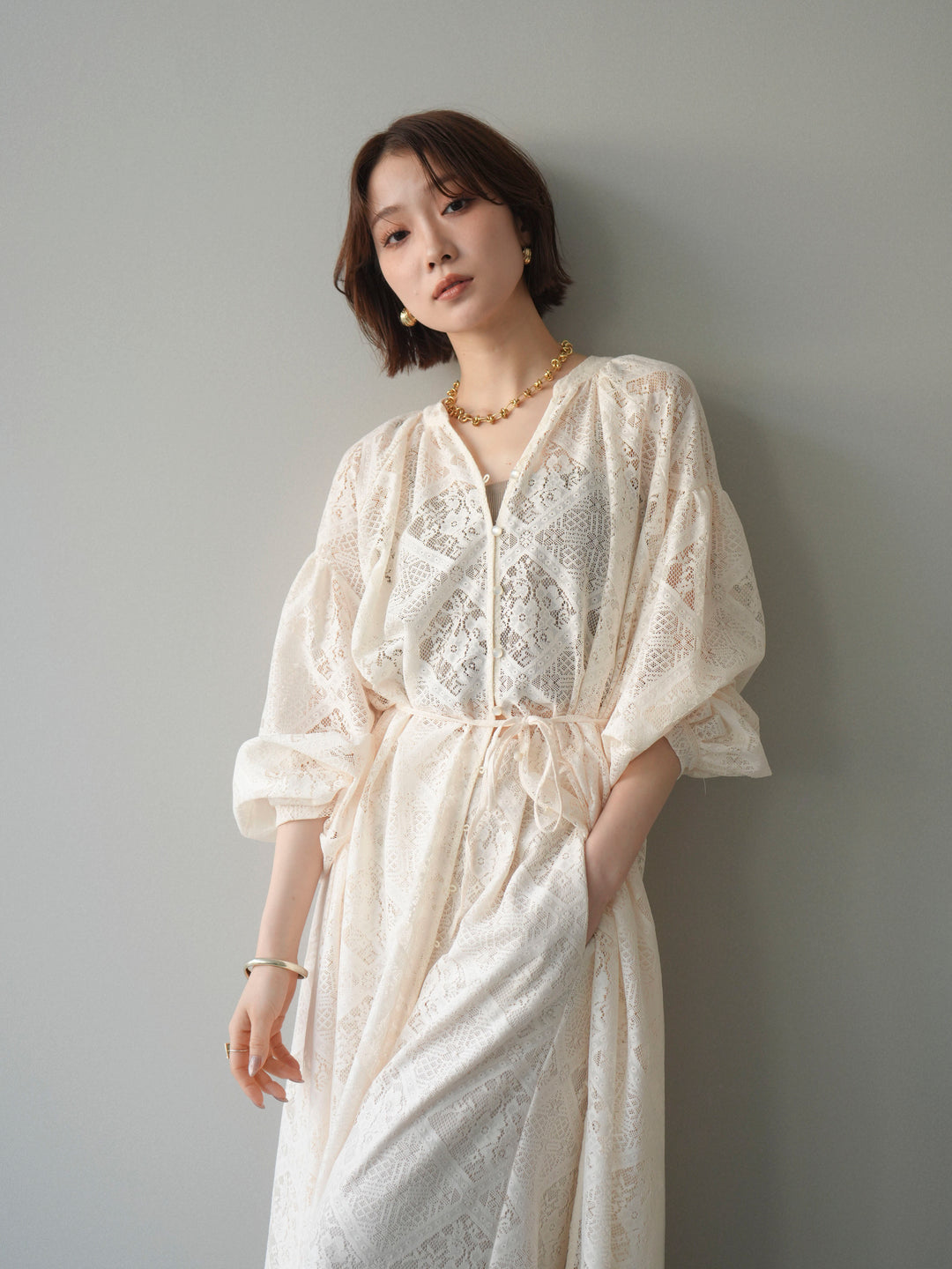 [SET]シアーレースロングガウン+シアーレースイージーパンツ(2set)