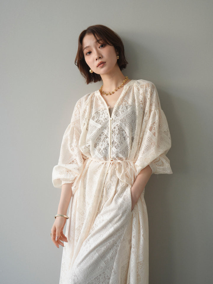 [SET]シアーレースロングガウン+シアーレースイージーパンツ(2set)