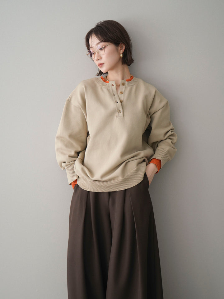 [予約]2WAYネック配色レイヤードニットプルオーバー/beige