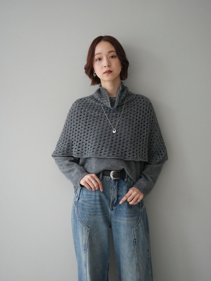 [予約]メッシュケープアンサンブルニットプルオーバー/darkgray