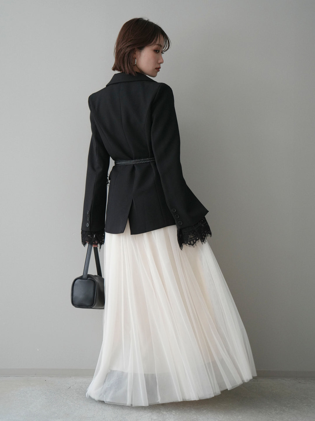 [SET]レースレイヤードスリットジャケット+チュールボリュームスカート(2set)