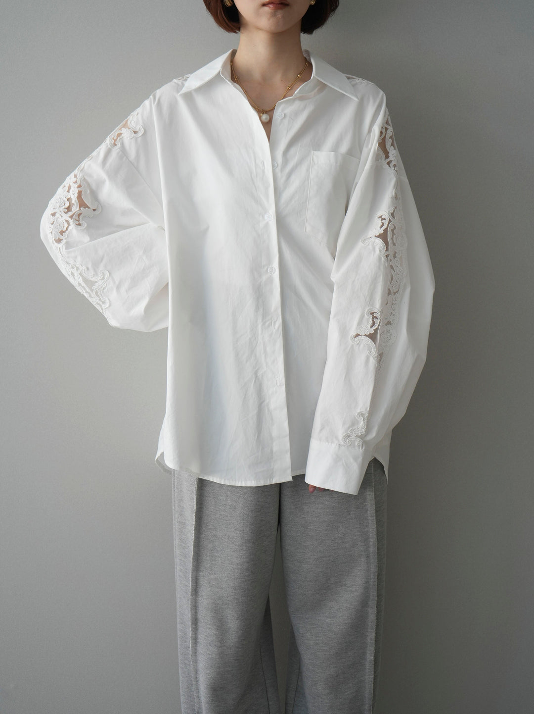 [SET]アームレースブロードシャツ+2WAYデザインスウェットパンツ(2set)