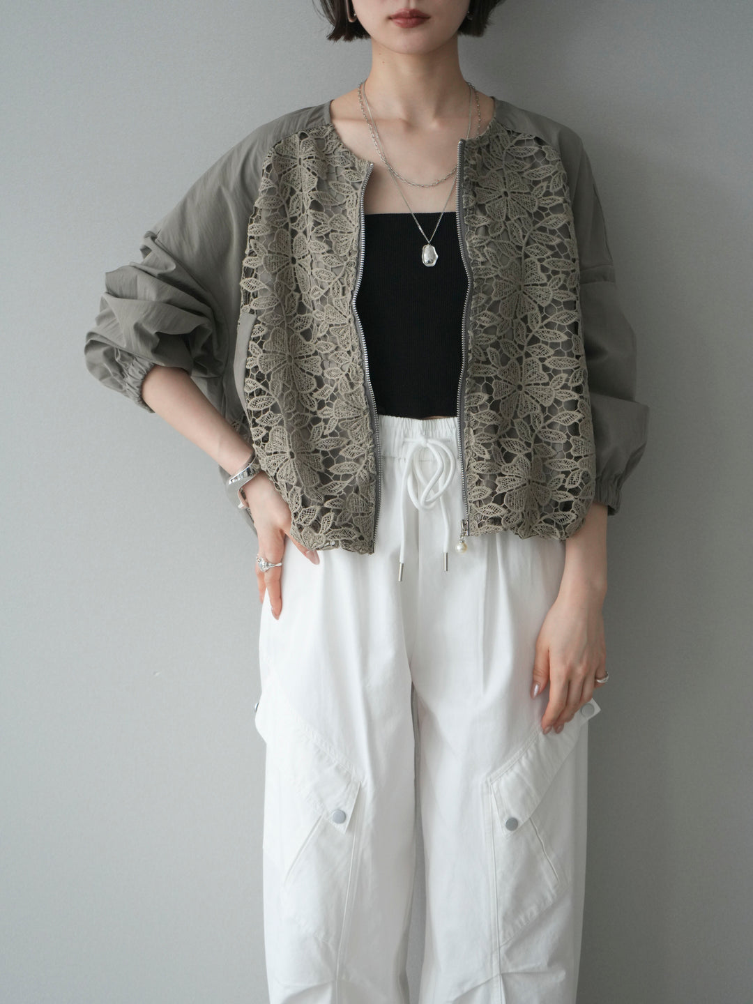 [SET]レースドッキングブルゾン+選べるアクセセット(2set)