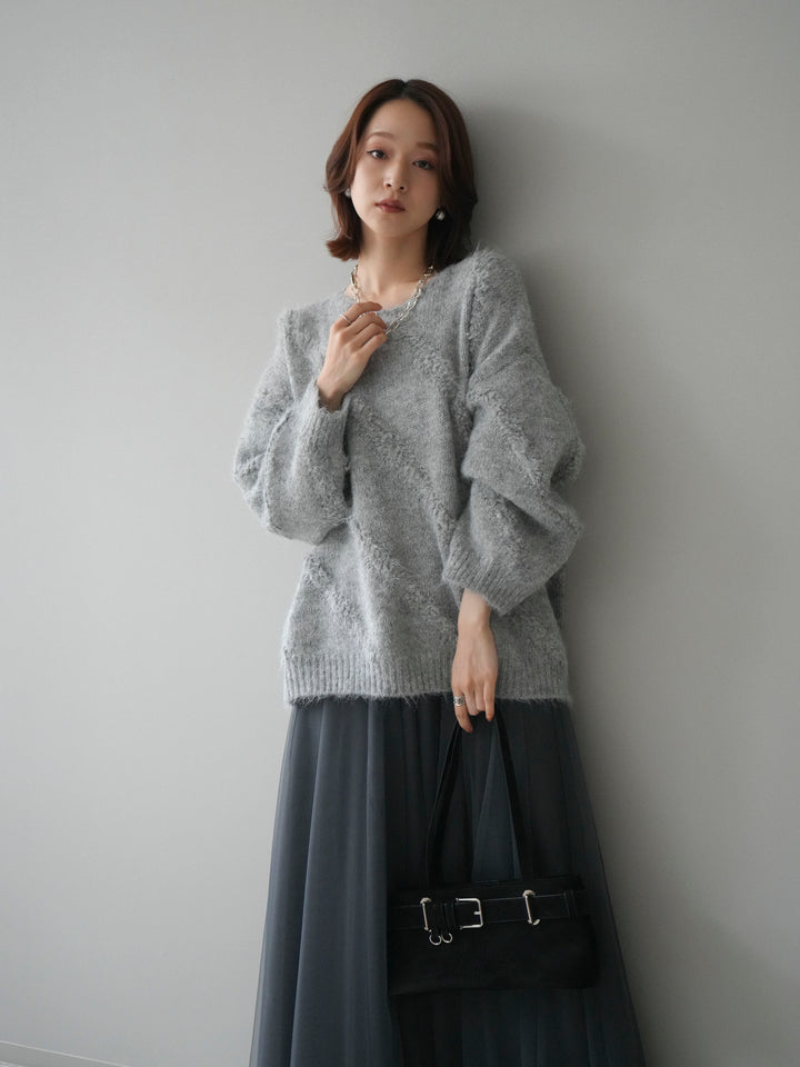 [予約]ブークレラインデザインニットプルオーバー/gray