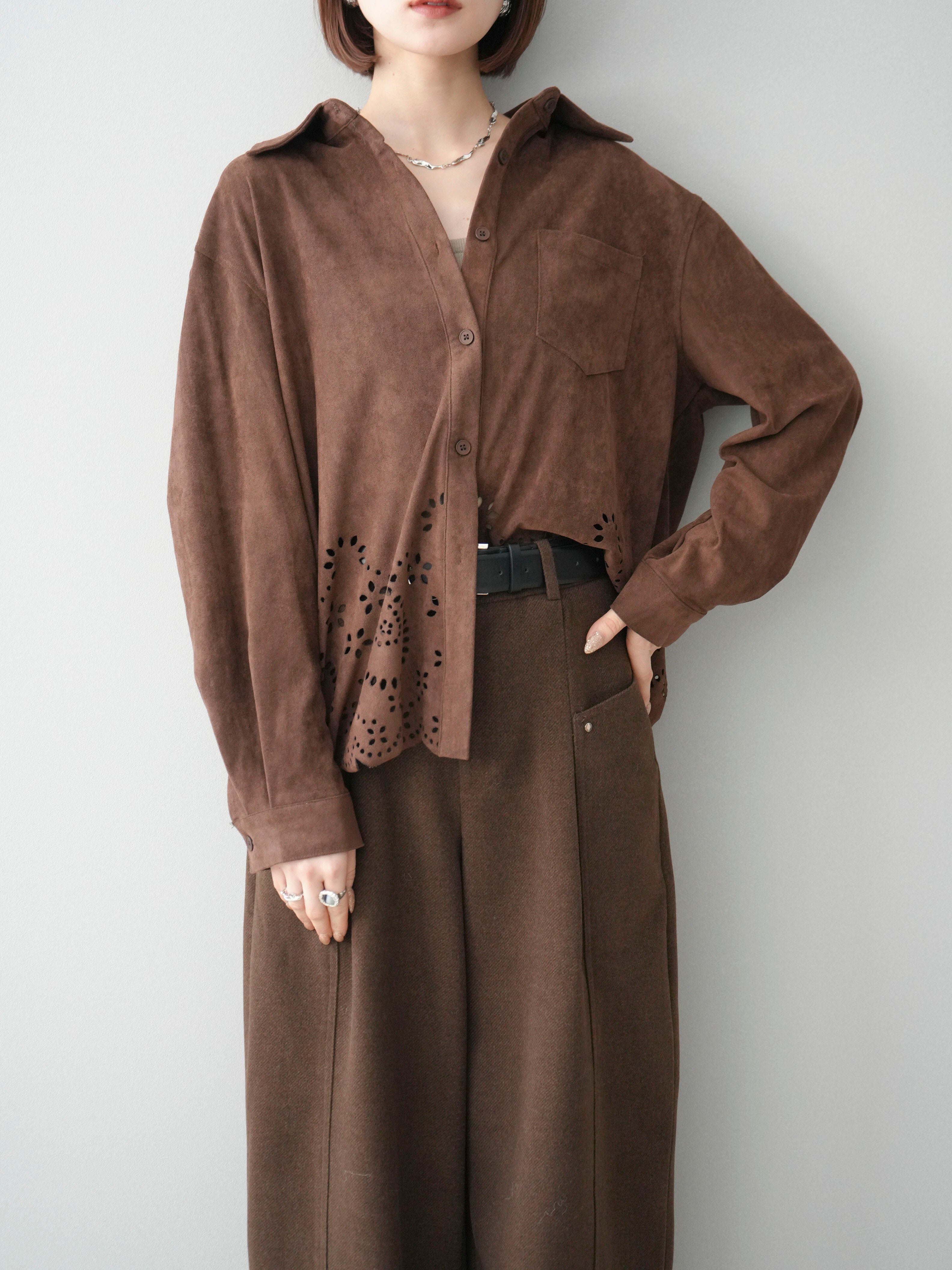 予約]裾スカラップスエードシャツ/brown – Lumier