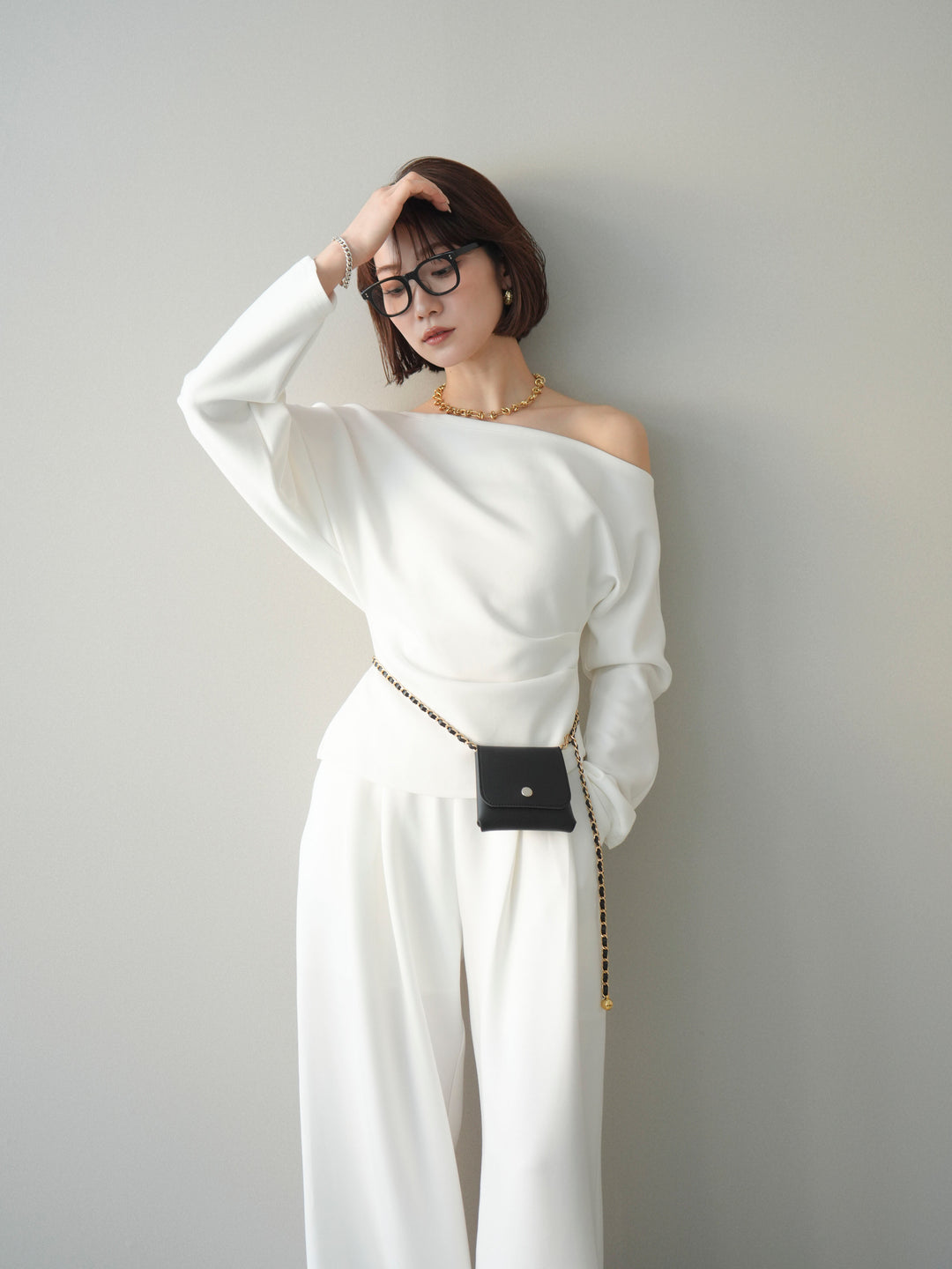 [SET]ライトポンチワンショルタックトップス＆パンツSETUP