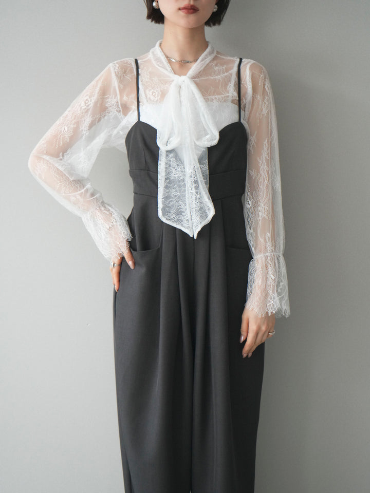 [予約]バックデザインサロペット/charcoal