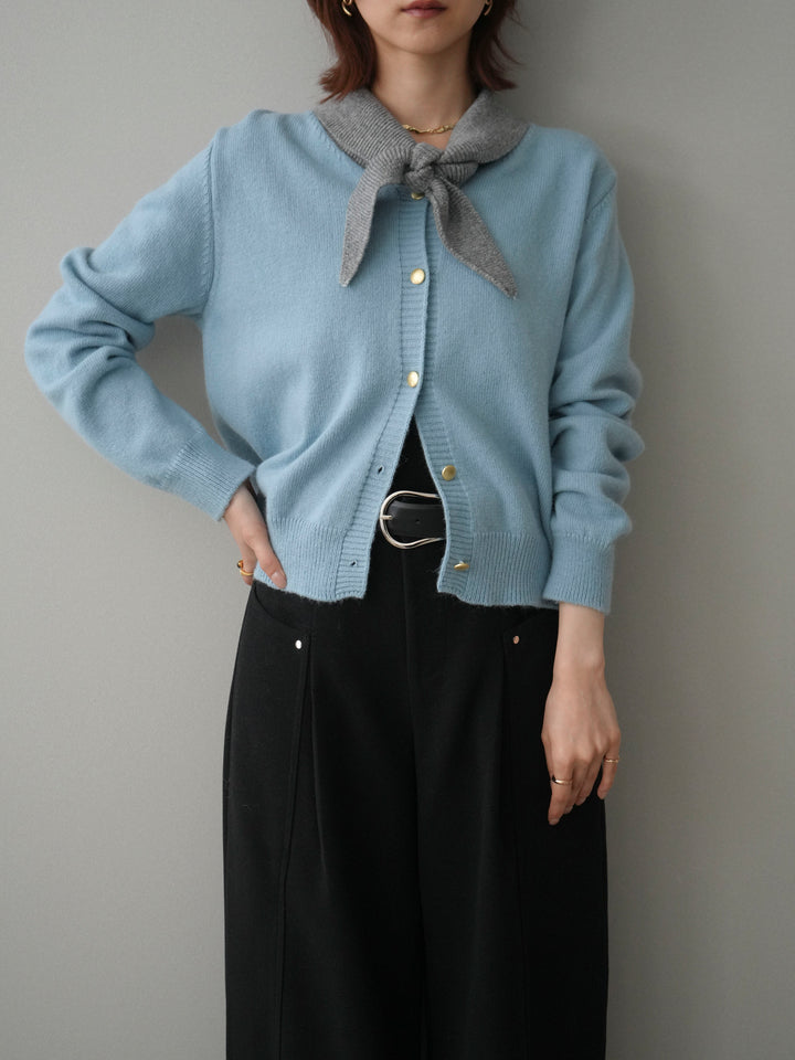 [SET]デザイン襟ニットカーディガン+選べるアクセセット(2set)