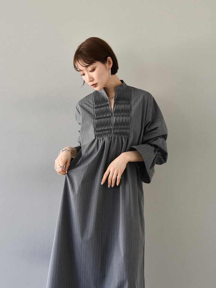 [予約]SUSTAINABLE DESIGN PINTUCK STRIPE SHIRT ONE-PIECE/GRAY