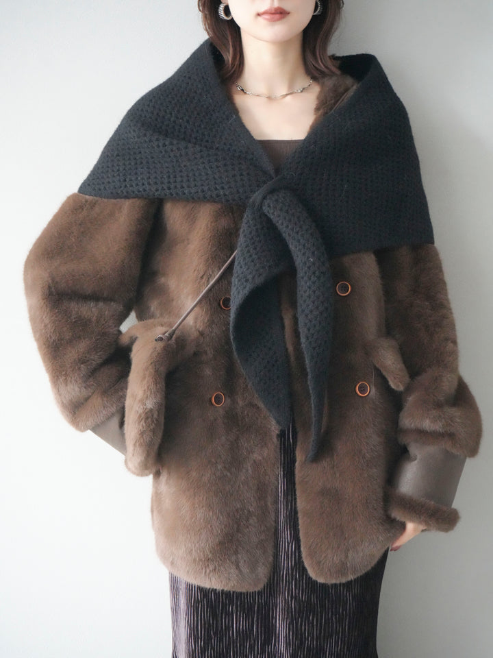 [SET]バッグ付エコファーノーカラーコート+選べるアクセセット(2set)