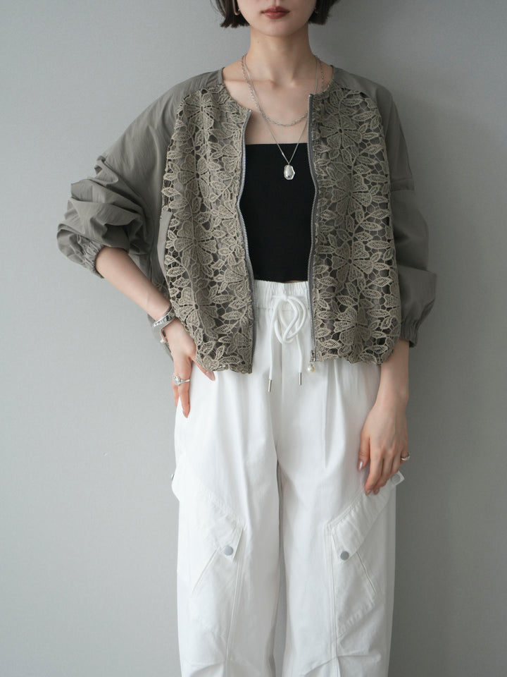 [予約]レースドッキングブルゾン/olive