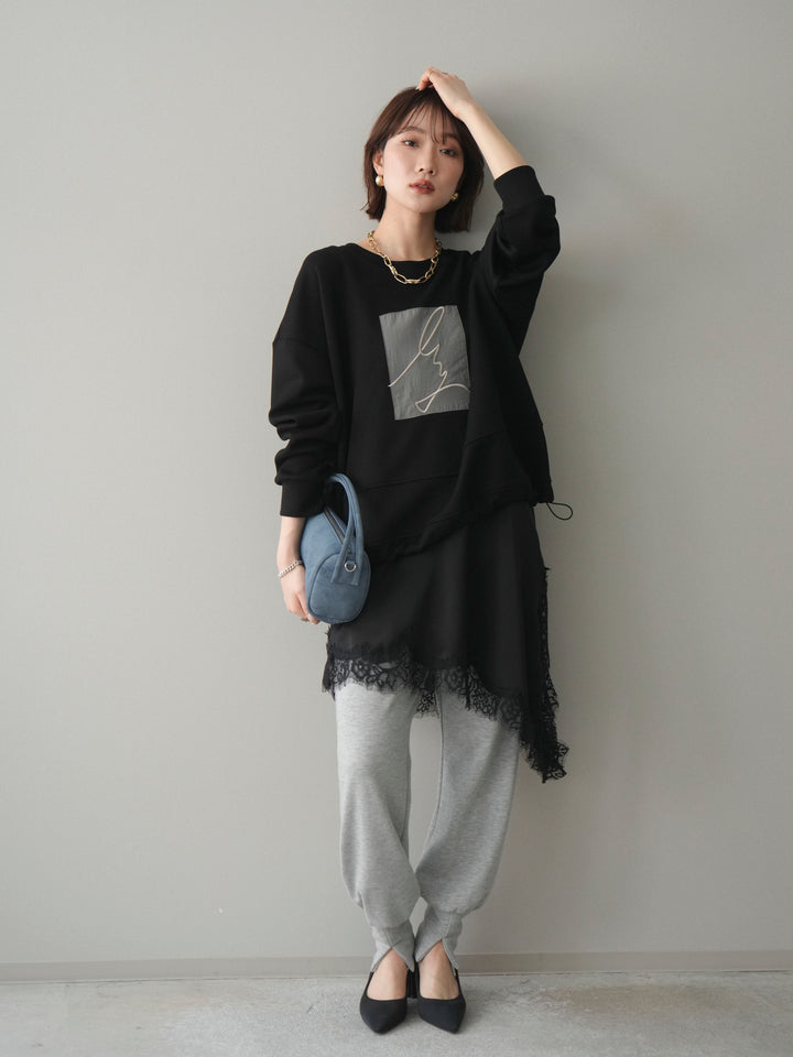 [予約]ライトポンチ刺繍ロゴプルオーバー/black