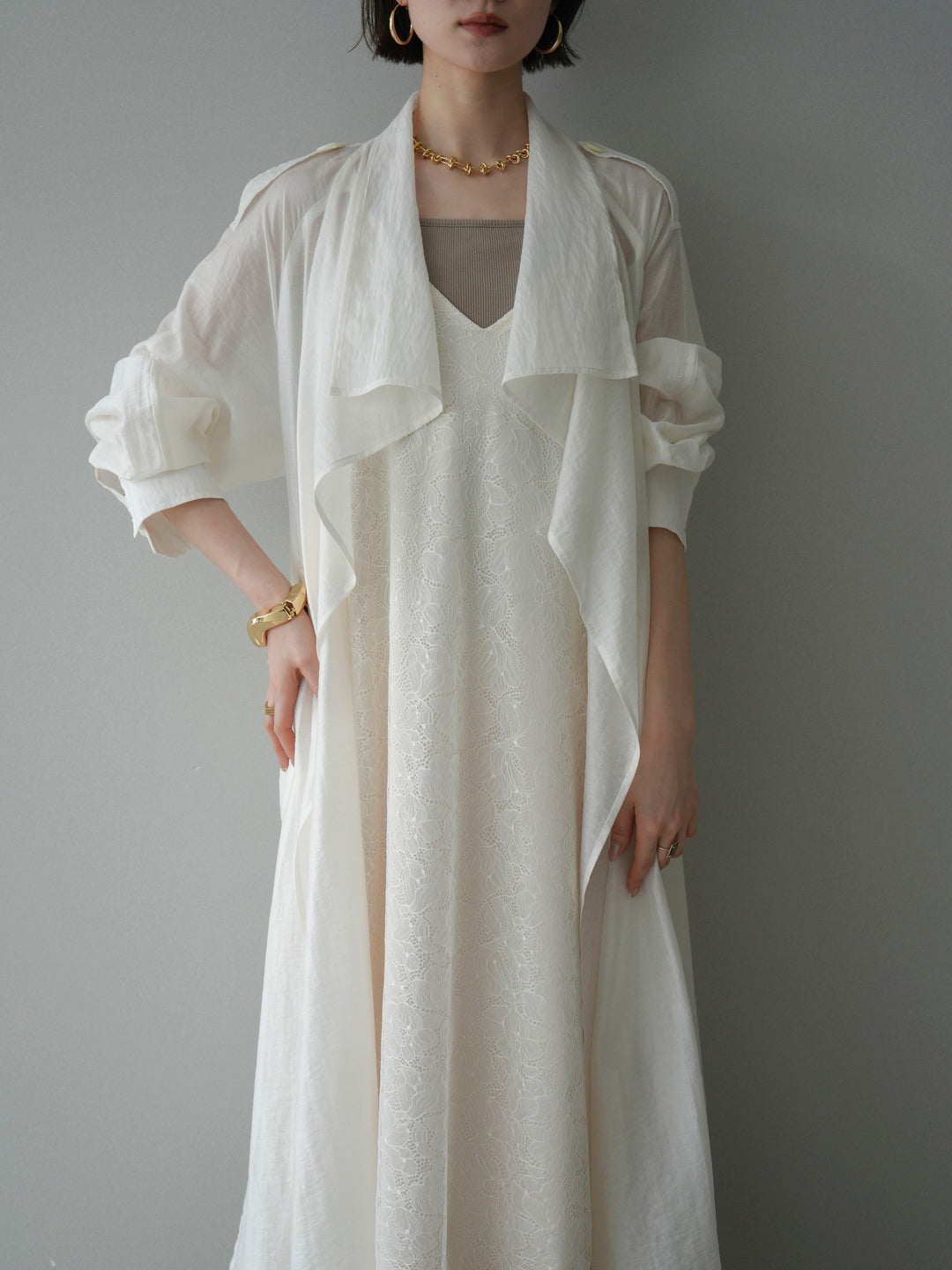 [予約]サテンレースレイヤードキャミワンピース/ivory