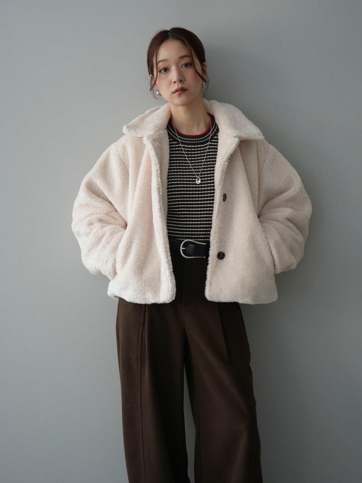 [SET]エコファーステンカラージャケット+ベルト付起毛コクーンパンツ(2set)