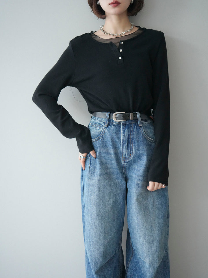 [予約]チュールレイヤードヘンリーネックカットソー/black