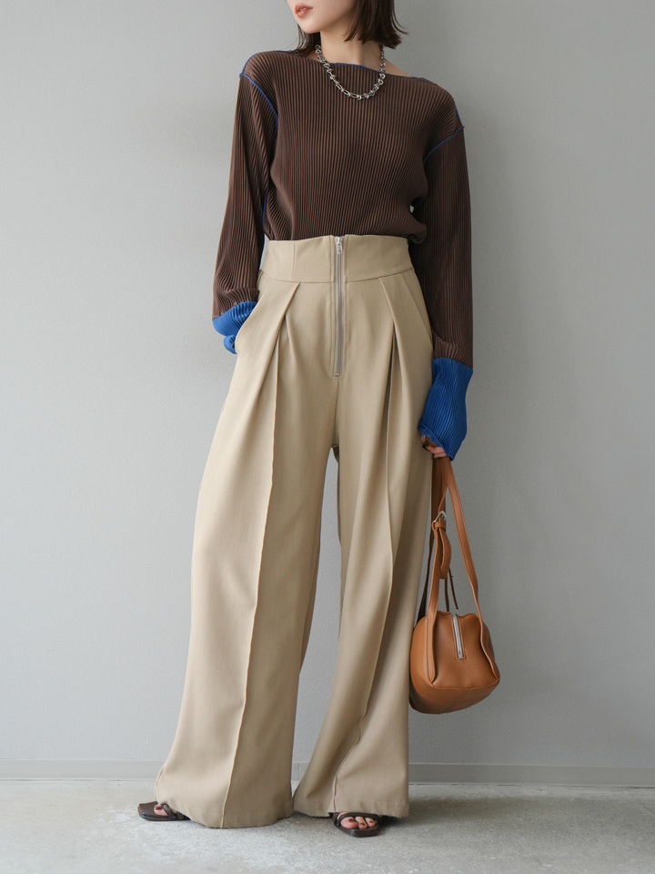 [予約]バイカラープリーツトップス/ブラウン