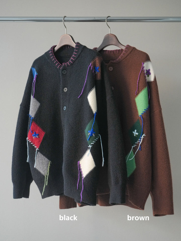 [SET]ハンドステッチアーガイルデザインニットカーディガン+ハンドステッチアーガイルデザインニットカーディガン(2set)