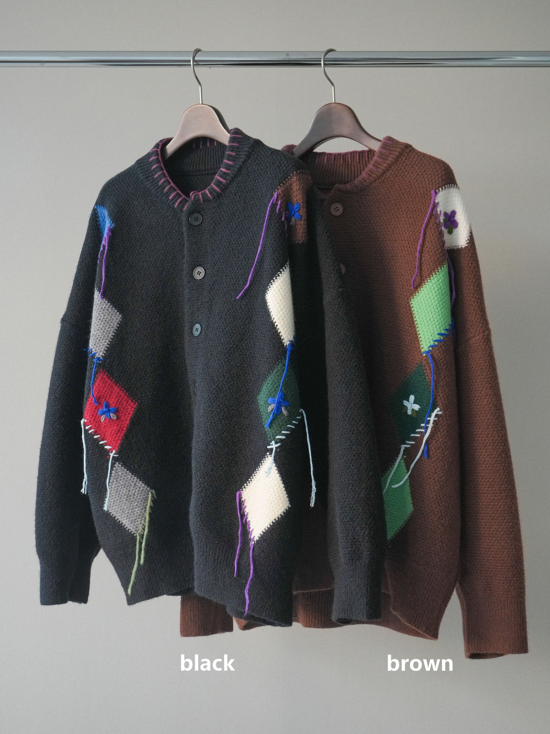 [SET]ハンドステッチアーガイルデザインニットカーディガン+フラワーフロッキーチュールプリーツスカート(2set)