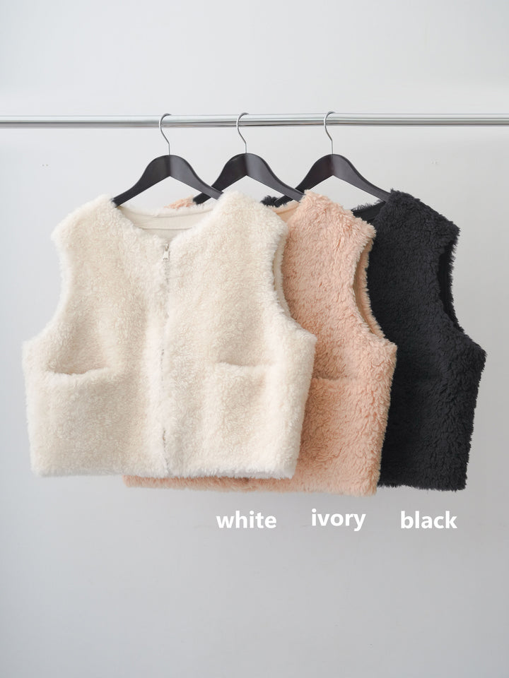 【套裝】短拉鍊背心+垂褶雙口袋襯衫（兩件組）