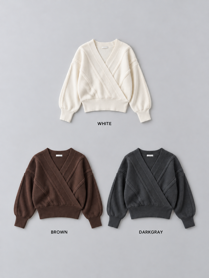 [SET]カシュクールミックスケーブルニットトップス+カシュクールミックスケーブルニットトップス(2set)