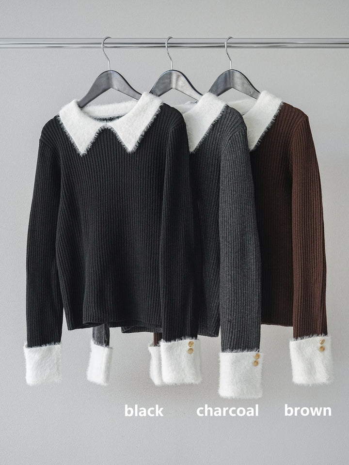 [SET]シャギー襟リブニットトップス+ベルベットマーメイドスカート(2set)