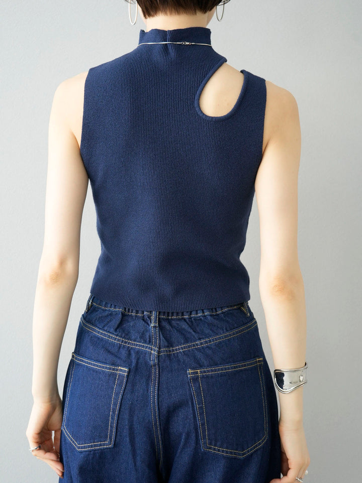 [Pre-order] Cut-out sleeveless rib knit/navy