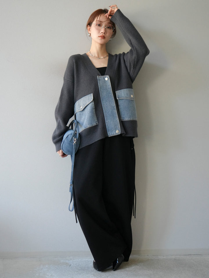 [予約]デニムポケットデザインニットカーディガン/チャコール