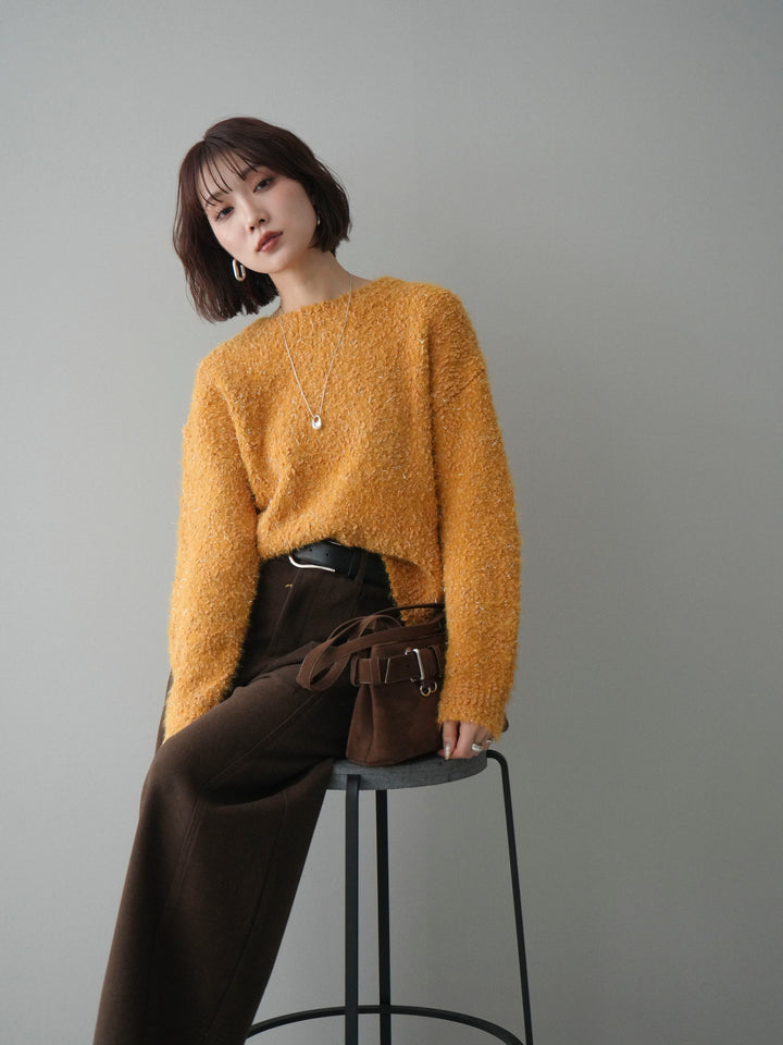 [SET]モールラメミックスヤーンニットプルオーバー+ベルト付起毛コクーンパンツ(2set)