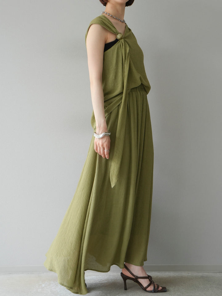 [SET]ビーズモチーフ楊柳ブラウス＆フレアスカートSET UP(2set)