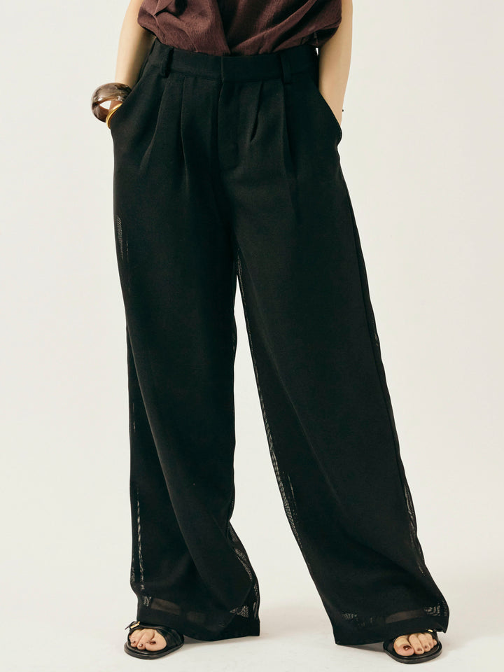 [予約]メッシュタックワイドパンツ/ブラック