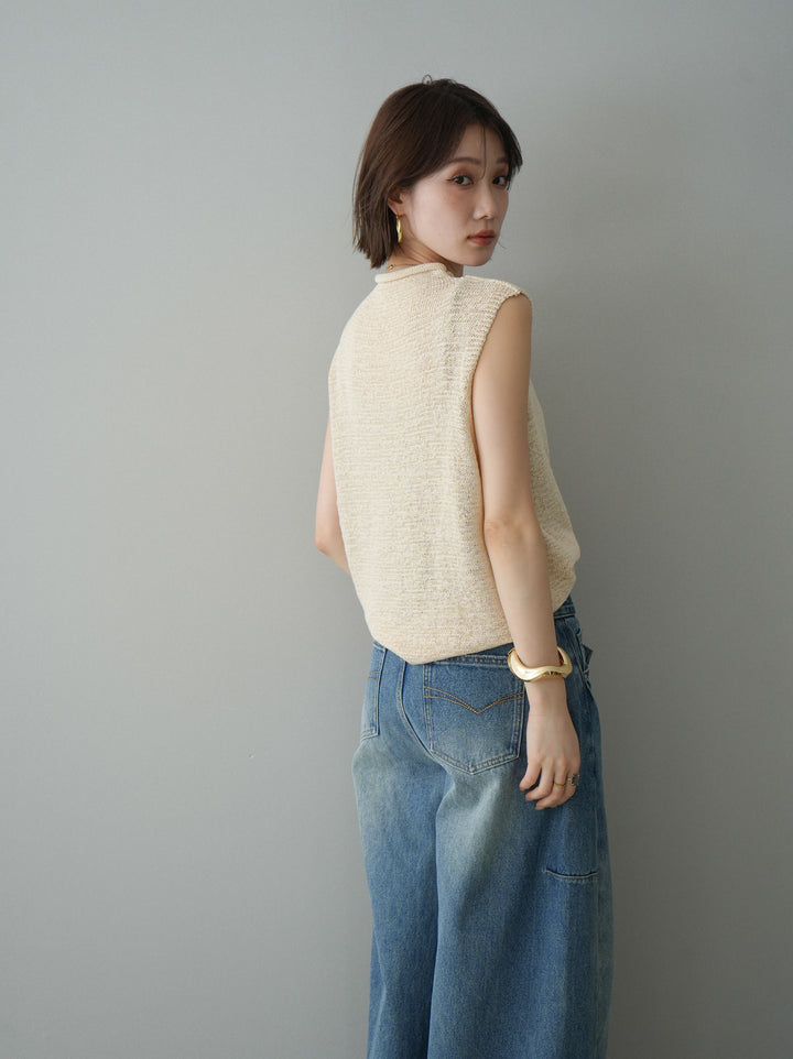 [予約]ノースリーブリネンタッチシアーニットプルオーバー/beige