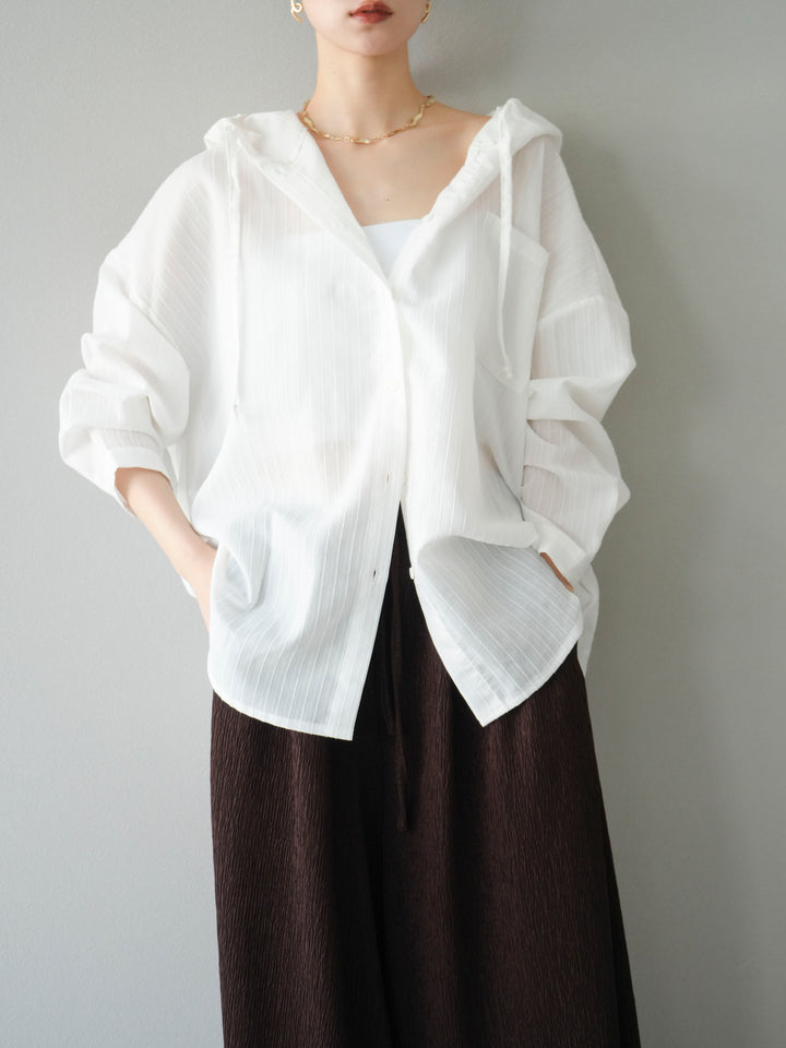 [予約]ワッシャーストライプフーディーシャツ/オフ