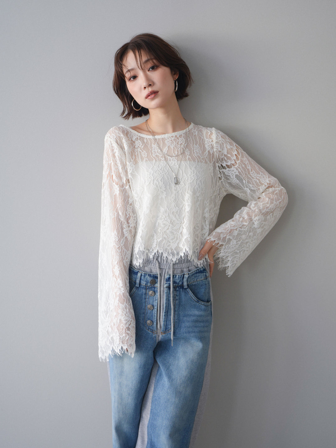 [SET]2WAYスリーブレーストップス+2WAYスリーブレーストップス(2set)