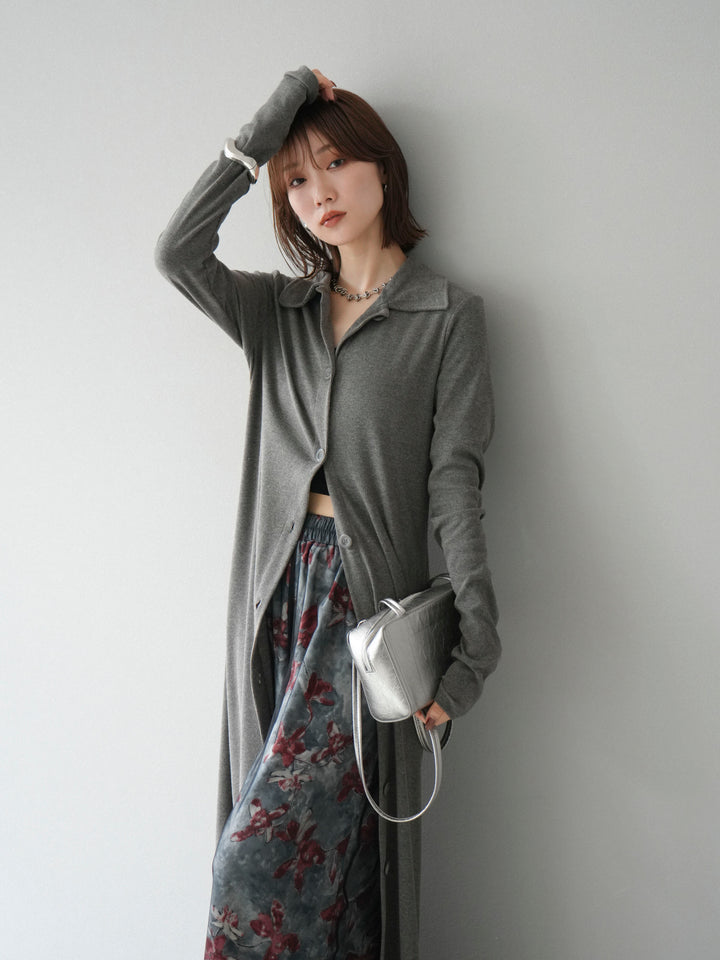 [SET]襟付きカットリブボタンワンピース+フラワープリントチュールレイヤードパンツ(2set)