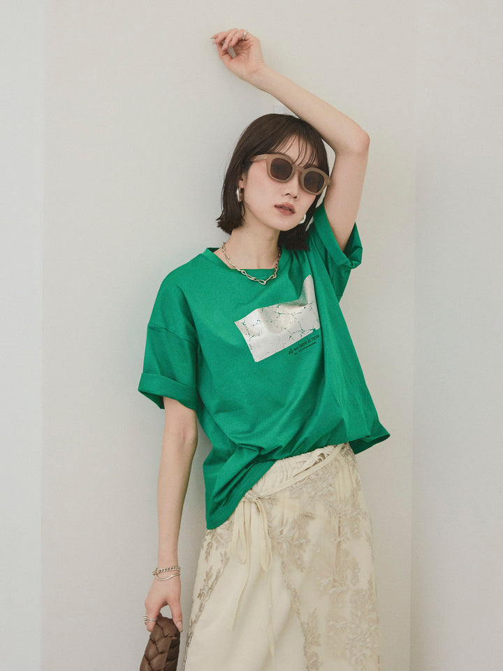 [予約]箔プリントドライタッチコットンTEE /グリーン