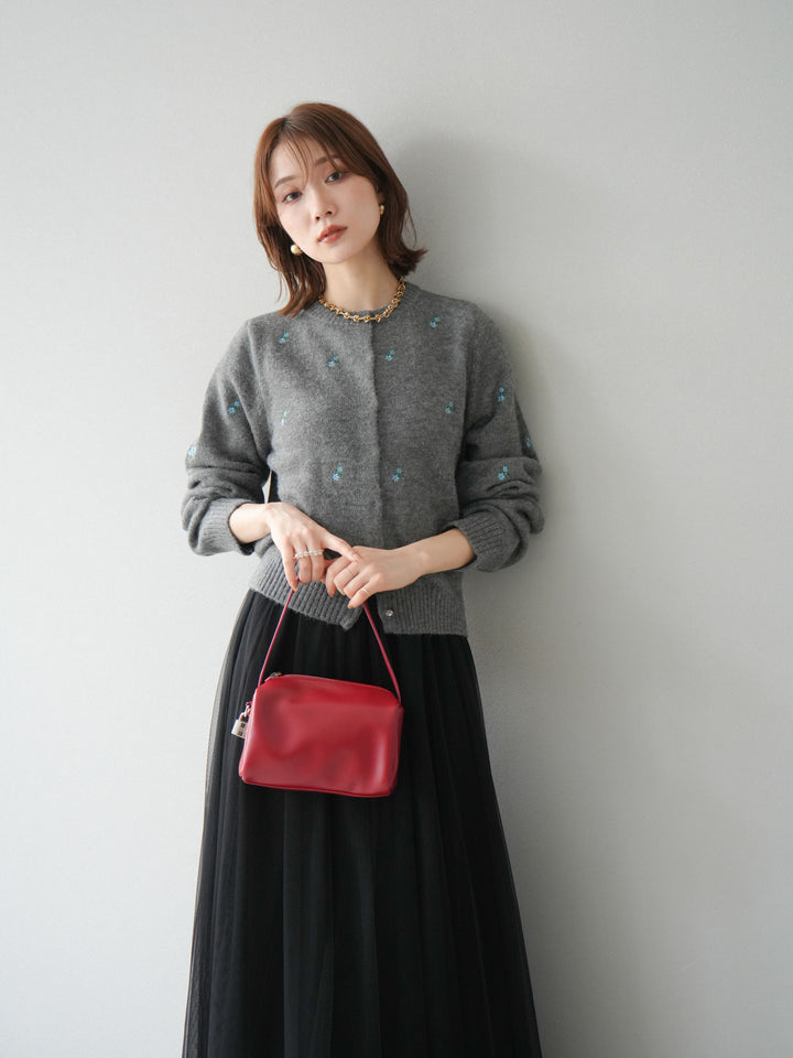 [SET]フラワー刺繍ニットカーディガン+チュールボリュームスカート(2set)