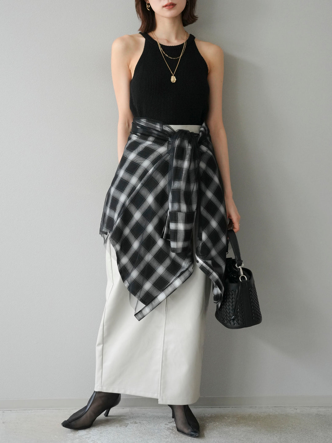 [予約]リブニットアメスリタンクトップ/ブラック