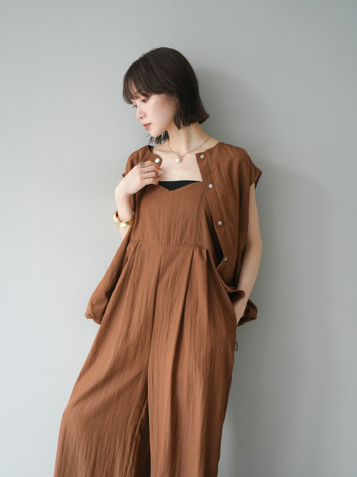 [SET]リネンライクビスチェデザインサロペット+リネンライクドロストバルーンブルゾン(2set)